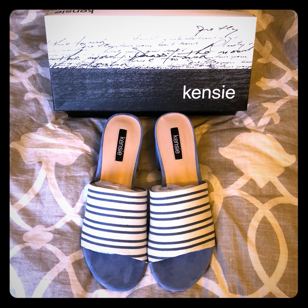 COPY - COPY - Kensie Light Blue Stripe 8.5 Slide w 2in heel
